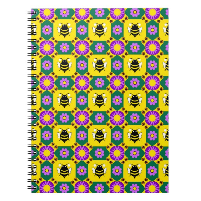Colourful Bee and Flower Pattern Notebook (Front)