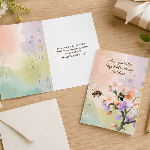 Colourful Bee Floral Watercolor Editable Moms Card