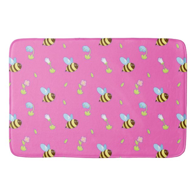 Colourful Bees and Flowers Bath Mat (Front)