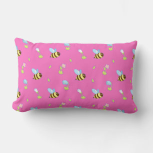 Colourful Bees and Flowers Lumbar Cushion