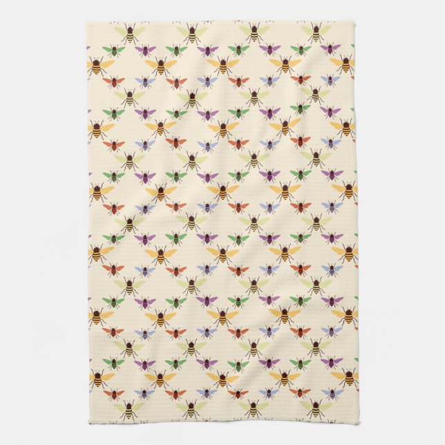 Colourful Bees Tea Towel (Vertical)