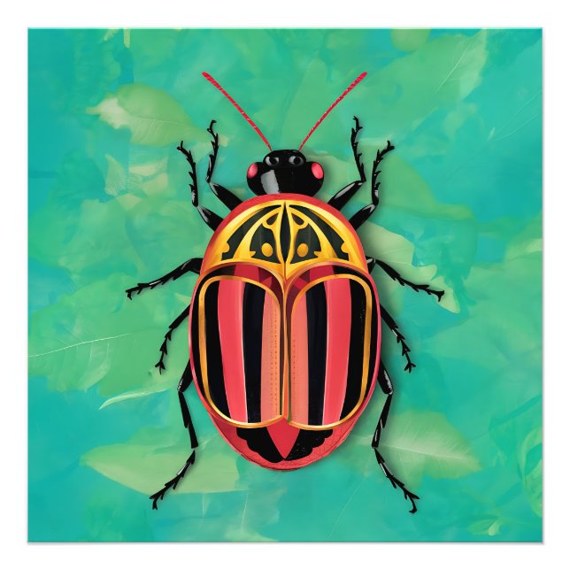 Colourful beetle with red, black, and yellow strip photo print (Front)