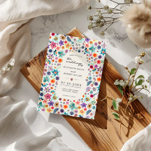 Colourful Beige Boho Chic Wildflower Garden Weddin Invitation