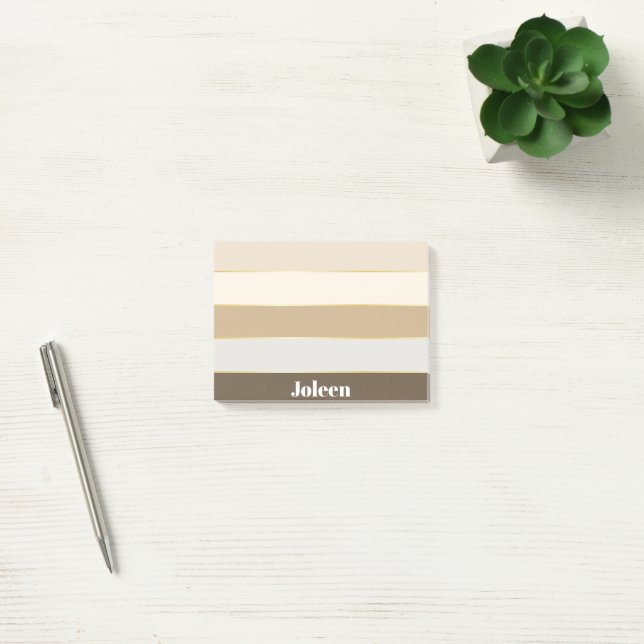 Colourful Beige Gold Personalised Colour Stripes Post-it Notes (Office)
