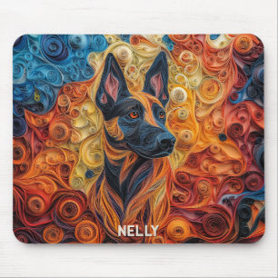 Colourful Belgian Malinois Paper Quilling Portrait Mouse Pad
