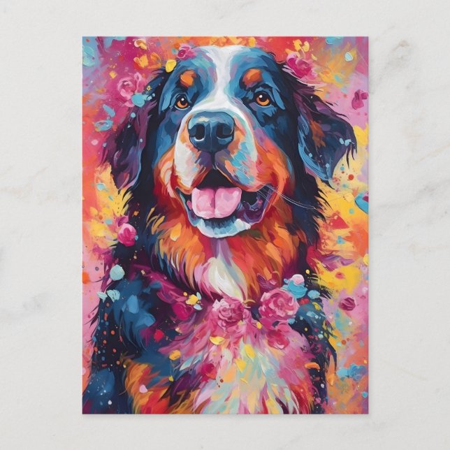 Colourful Bernese Mountain dog Postcard (Front)