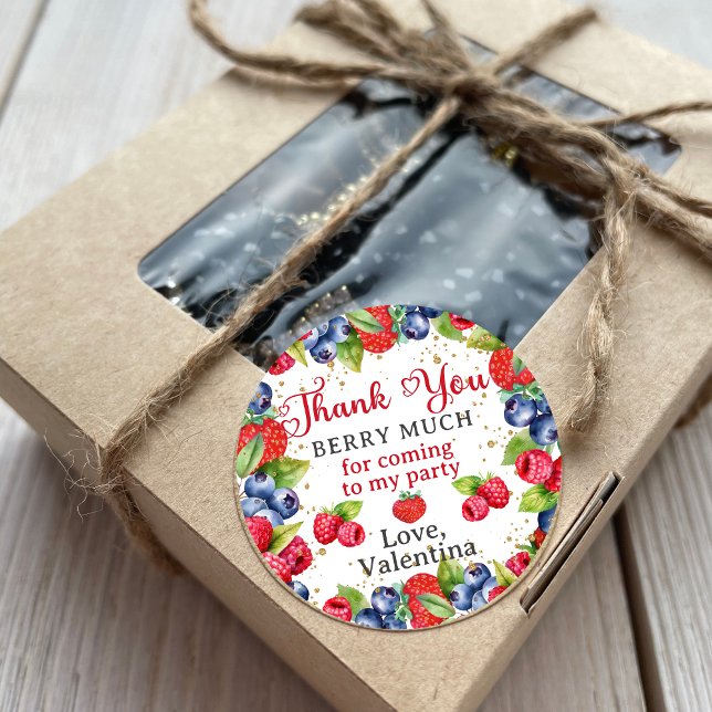 Colourful Berries Thank You Berry Much Birthday Classic Round Sticker (Creator Uploaded)