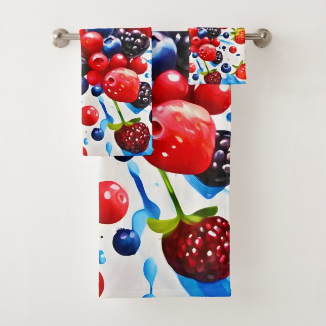 Colourful Berry Fiesta Design Bath Towel Set (Insitu)