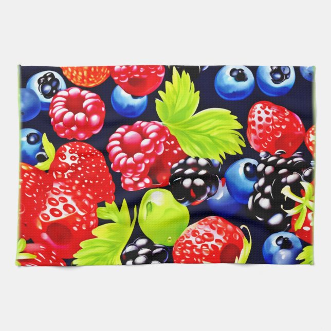 Colourful Berry Medley Design Tea Towel (Horizontal)