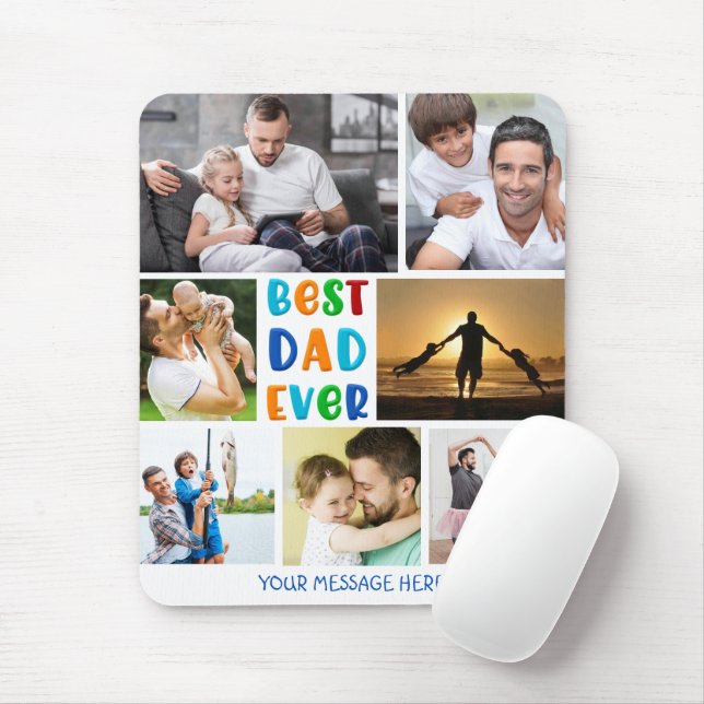 Colourful BEST DAD EVER Photo Collage Personalised Mouse Pad (With Mouse)
