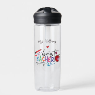 Colourful Best Teacher Ever Typography   Water Bottle