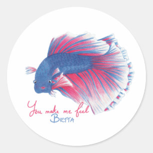 Colourful Betta fish with text Classic Round Sticker