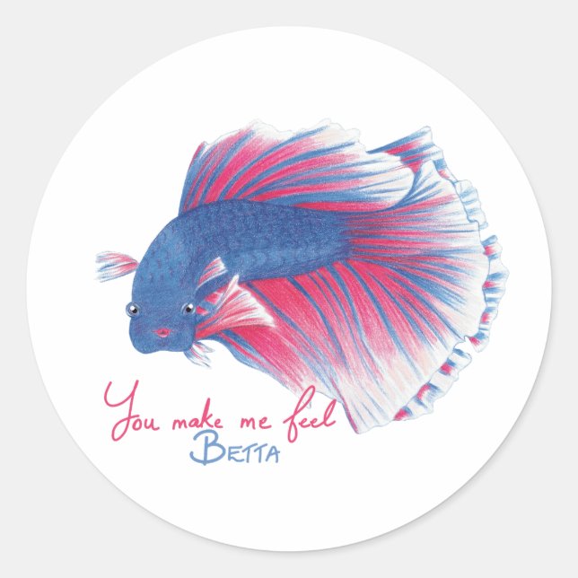 Colourful Betta fish with text Classic Round Sticker (Front)