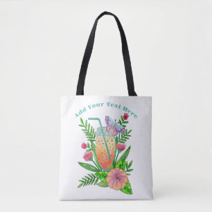 Colourful Beverages, Butterfly and Flowers Tote Bag
