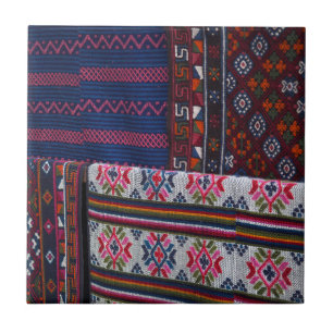 Colourful Bhutan Textiles Ceramic Tile