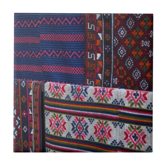 Colourful Bhutan Textiles Ceramic Tile (Front)