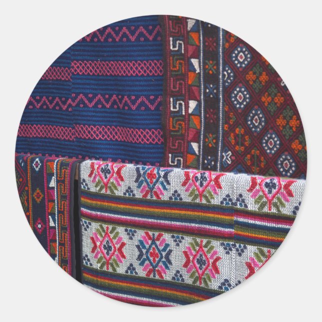 Colourful Bhutan Textiles Classic Round Sticker (Front)