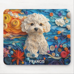 Colourful Bichon Frise Paper Quilling Dog Portrait Mouse Pad