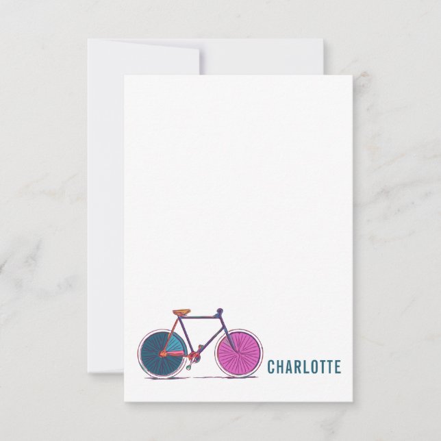 Colourful Bicycle Art Drawing Personalised Name Card (Front)
