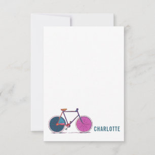 Colourful Bicycle Art Drawing Personalised Name Card