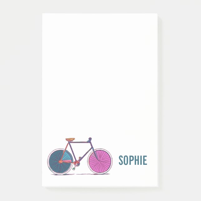 Colourful Bicycle Line Art Drawing Personalised Post-it Notes (Front)