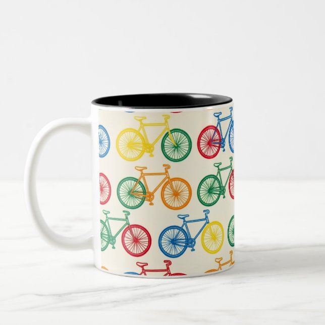 Colourful Bicycle Pattern Nordic Design Cushion Two-Tone Coffee Mug (Left)