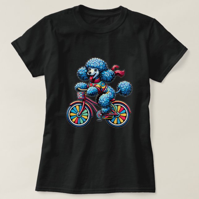 Colourful Bicycle Riding Poodle Dog Puppy Lover Cy T-Shirt (Design Front)