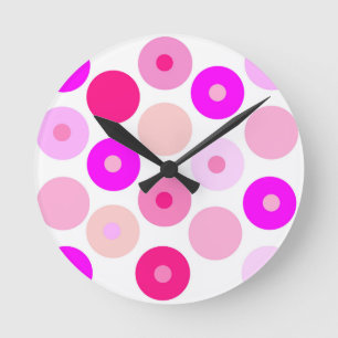 colourful big and small pink polka dots round clock