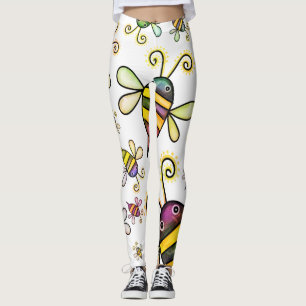 Colourful Big Bees on White All-Over-Print Legging