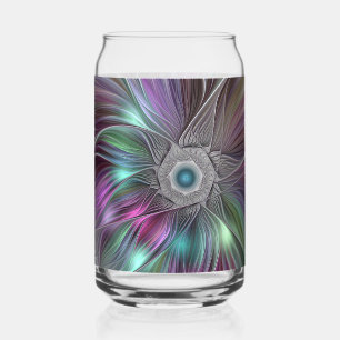 Colourful Big Flower Abstract Trippy Fractal Art Can Glass