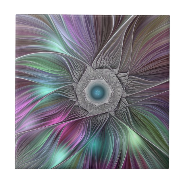 Colourful Big Flower Abstract Trippy Fractal Art Ceramic Tile (Front)