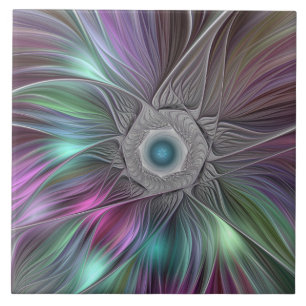 Colourful Big Flower Abstract Trippy Fractal Art Ceramic Tile