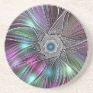 Colourful Big Flower Abstract Trippy Fractal Art Coaster