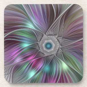 Colourful Big Flower Abstract Trippy Fractal Art Coaster