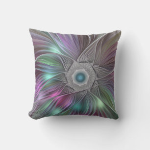 Colourful Big Flower Abstract Trippy Fractal Art Cushion
