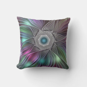 Colourful Big Flower Abstract Trippy Fractal Art Cushion