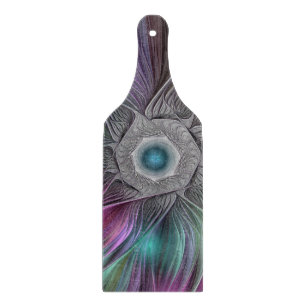 Colourful Big Flower Abstract Trippy Fractal Art Cutting Board