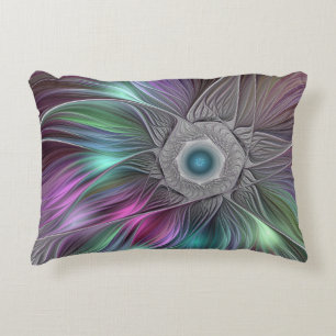 Colourful Big Flower Abstract Trippy Fractal Art Decorative Cushion