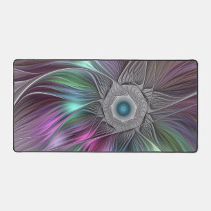 Colourful Big Flower Abstract Trippy Fractal Art Desk Mat