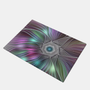 Colourful Big Flower Abstract Trippy Fractal Art Doormat