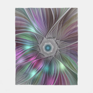 Colourful Big Flower Abstract Trippy Fractal Art Fleece Blanket