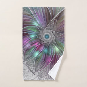 Colourful Big Flower Abstract Trippy Fractal Art Hand Towel