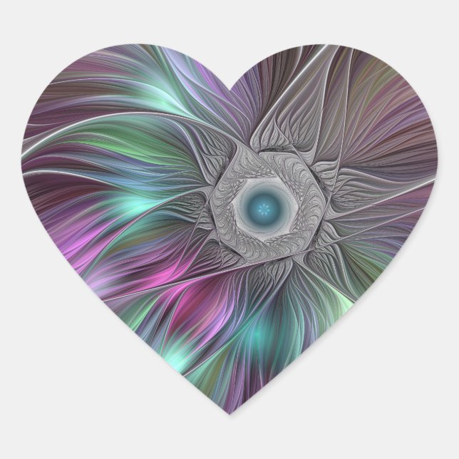 Colourful Big Flower Abstract Trippy Fractal Art Heart Sticker (Front)