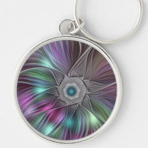 Colourful Big Flower Abstract Trippy Fractal Art Key Ring