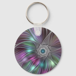 Colourful Big Flower Abstract Trippy Fractal Art Key Ring