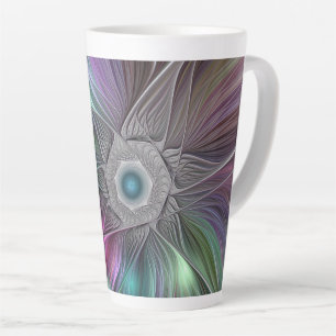 Colourful Big Flower Abstract Trippy Fractal Art Latte Mug