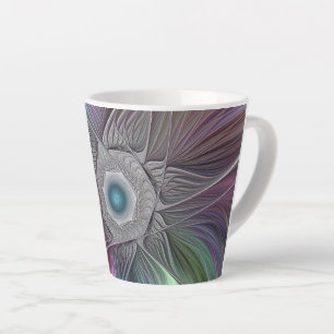 Colourful Big Flower Abstract Trippy Fractal Art Latte Mug