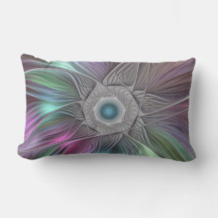 Colourful Big Flower Abstract Trippy Fractal Art Lumbar Cushion