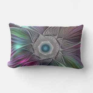 Colourful Big Flower Abstract Trippy Fractal Art Lumbar Cushion