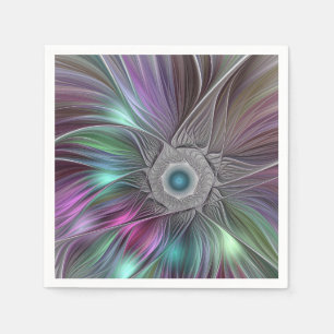 Colourful Big Flower Abstract Trippy Fractal Art Napkin
